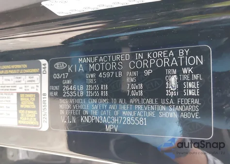 2017 Kia Sportage Ex from USA, damaged, VIN KNDPN3AC3H7285581